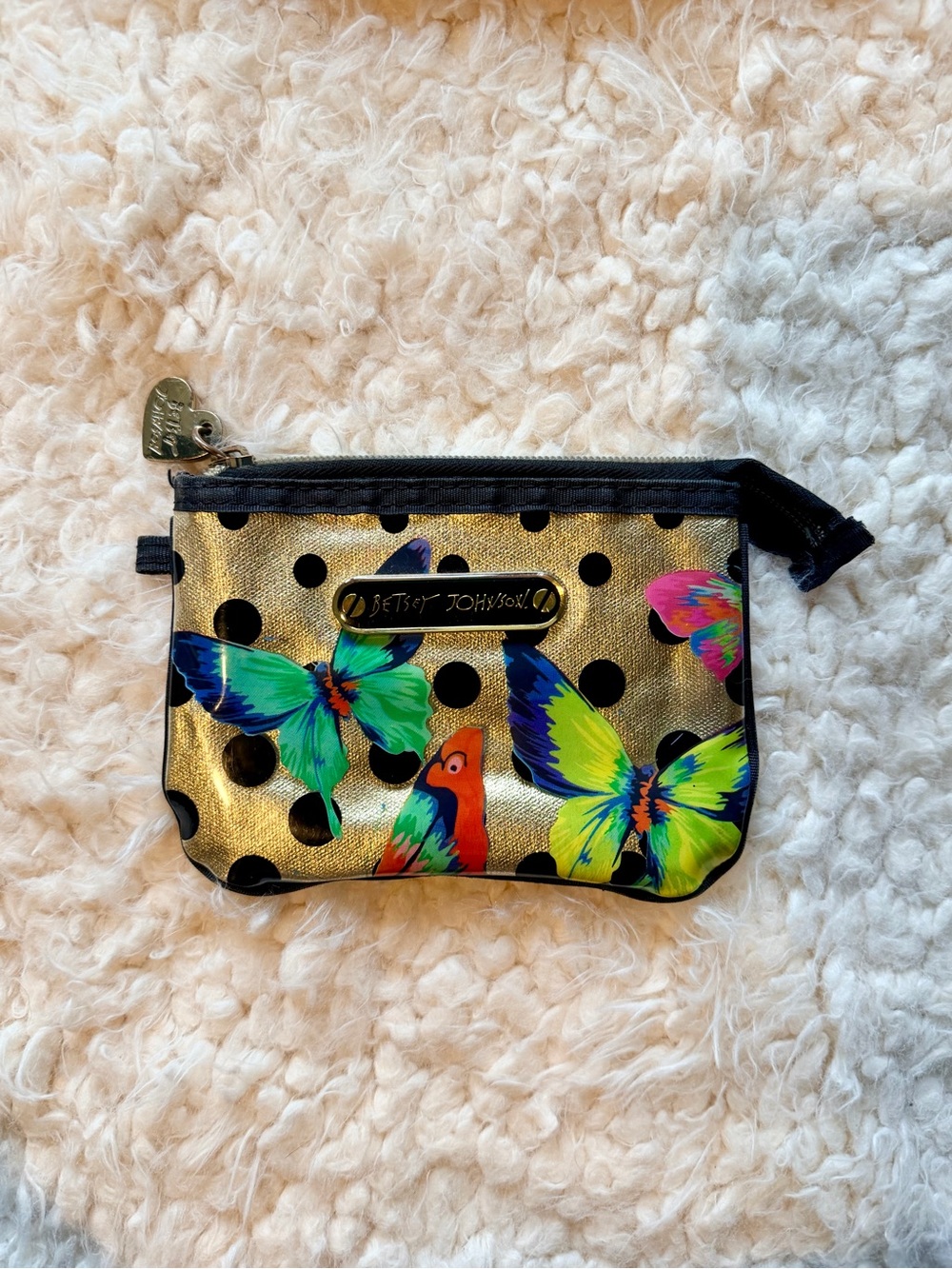 Vintage Betsey Johnson Y2K Butterfly Polka Dot Coin Purse Gold Whimsigoth